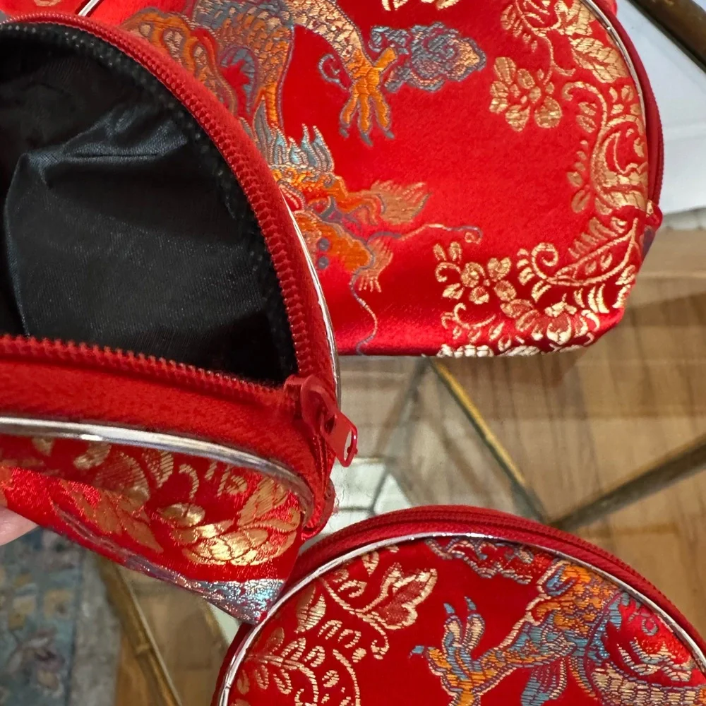 NWT Silky Satin Embroidered Brocade Cosmetic Bags 5 piece set - NWT